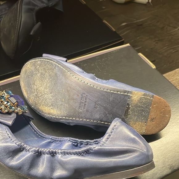 Miu Miu ballerina flats, indigo blue leather with stones on toe box - Picture 7 of 7